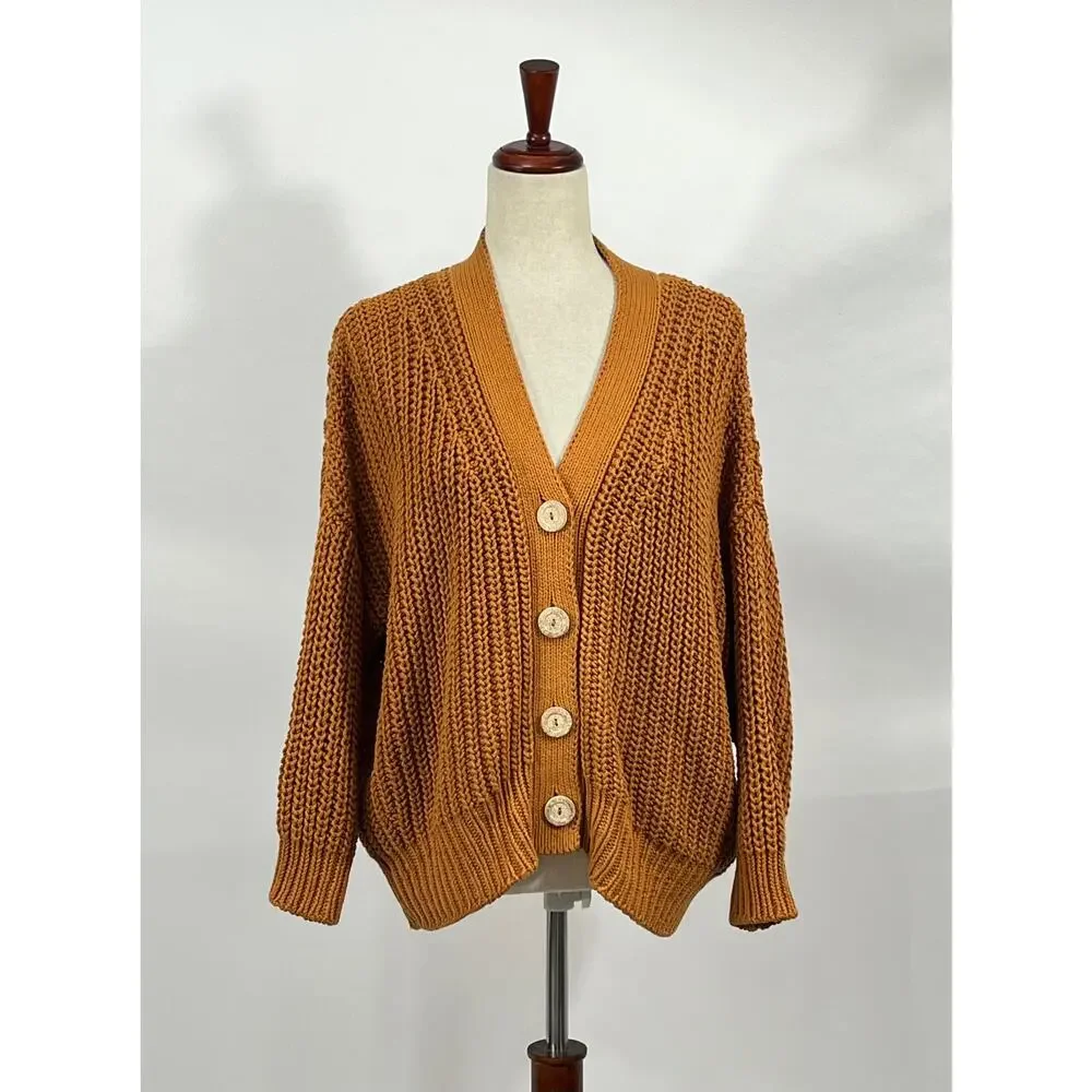 BABAA Sz OS S M L Cardigan No 18 Mi Tierra Rust Burnt Orange Cotton - Picture 5 of 12